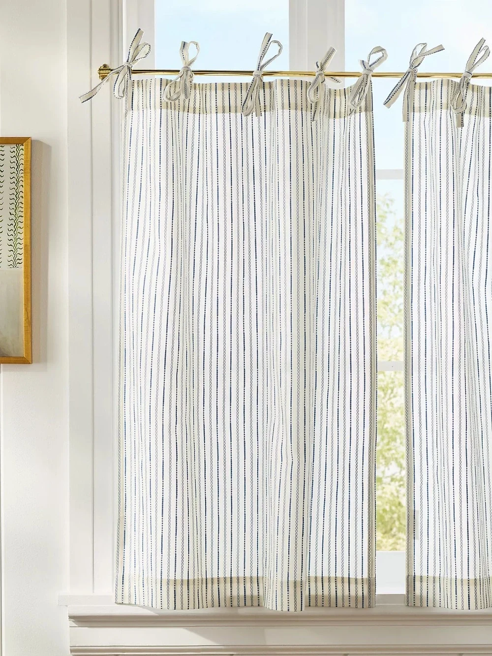 Anthropologie Karin Woven Cotton Blend Striped Tie-Top Cafe Curtain, Set of 2